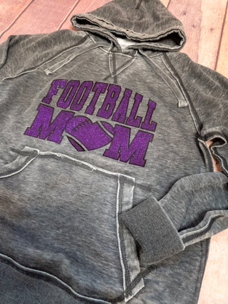 MEDIUM Football Mom Fleece Hoodie - Purple Sparkle
