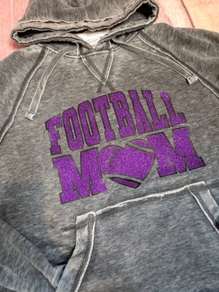 MEDIUM Football Mom Fleece Hoodie - Purple Sparkle