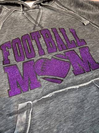 MEDIUM Football Mom Fleece Hoodie - Purple Sparkle
