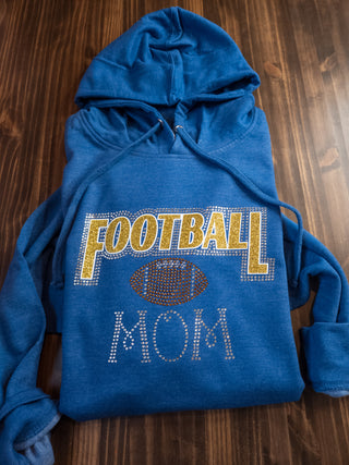 Football Mom Rhinestone Heather Blue Hooded Sweatshirt