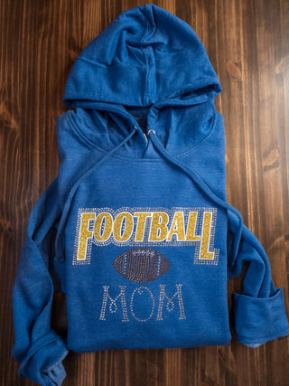 Football Mom Rhinestone Heather Blue Hooded Sweatshirt