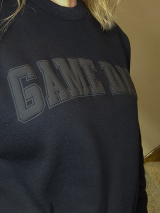 Game Day Black Puff Print Black Crewneck Sweatshirt