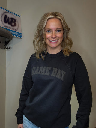 Game Day Black Puff Print Black Crewneck Sweatshirt