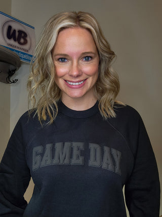 Game Day Black Puff Print Black Crewneck Sweatshirt