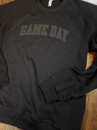 Game Day Black Puff Print Black Crewneck Sweatshirt