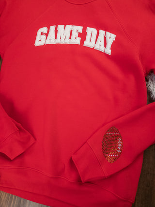 Football Game Day White Puff Print Red Crewneck Sweatshirt