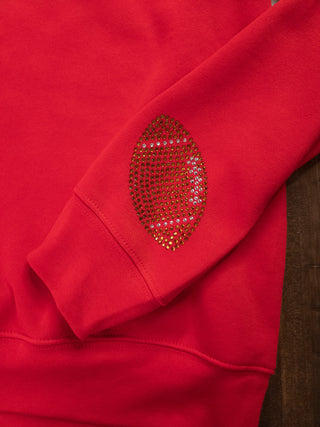 Football Game Day White Puff Print Red Crewneck Sweatshirt