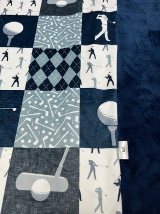Golfing Quilt Blocks Minky Blanket *Can Add Custom Embroidery