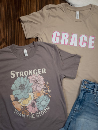 Stronger Than the Storm Pebble Brown Tee