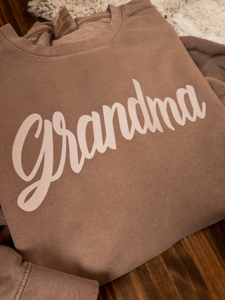 Grandma Script Espresso Dyed Fleece Crewneck Sweatshirt