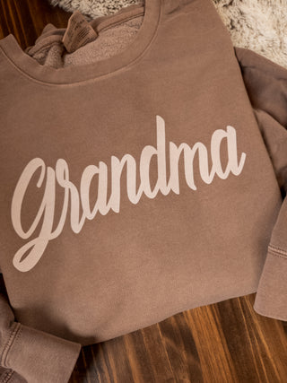 Grandma Script Espresso Dyed Fleece Crewneck Sweatshirt