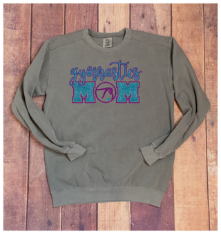Gymnastics Mom Dyed Gray Crewneck Sweatshirt - Purple/Teal