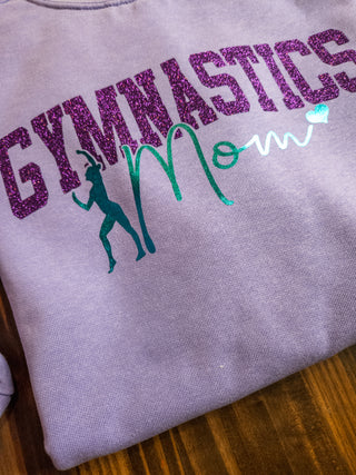 Gymnastics Mom Dyed Violet Crewneck Sweatshirt - Purple/Aqua
