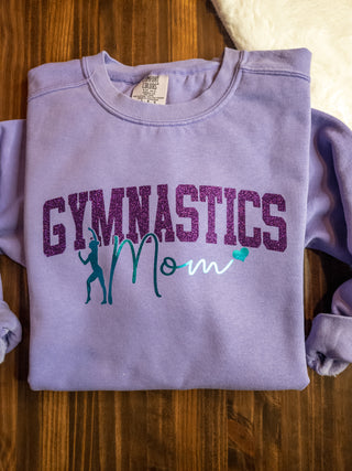 Gymnastics Mom Dyed Violet Crewneck Sweatshirt - Purple/Aqua