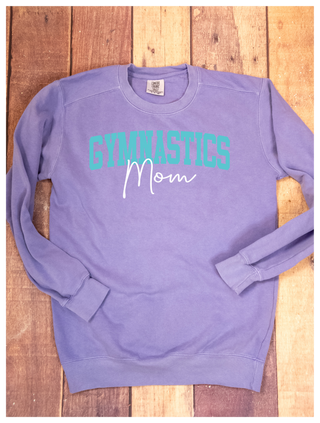 Gymnastics Mom Dyed Violet Crewneck Sweatshirt - Purple/White
