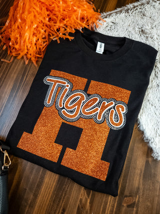 Tigers H Rhinestone Black Tee