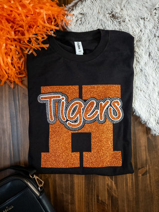 Tigers H Rhinestone Black Tee
