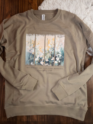 His Mercies Are New Every Morning Olive French Terry Crewneck Sweatshirt