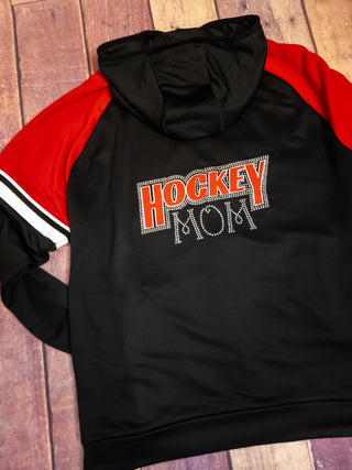 XL Hockey Mom Rhinestone Retro Jacket - Black & Red