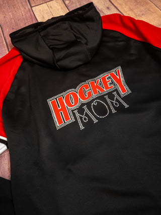 XL Hockey Mom Rhinestone Retro Jacket - Black & Red