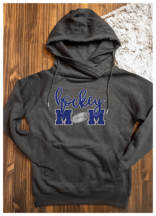 Hockey Mom Heather Black Funnel Neck - Blue Sparkle