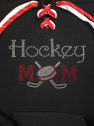 Hockey Mom Rhinestone Black Lace-Up Hoodie - More Options