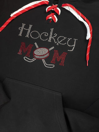 Hockey Mom Rhinestone Black Lace-Up Hoodie - More Options