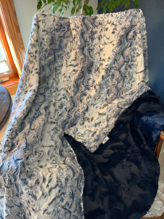 Navy Blue Snowy Owl Minky Blanket - Baby Size to King Size
