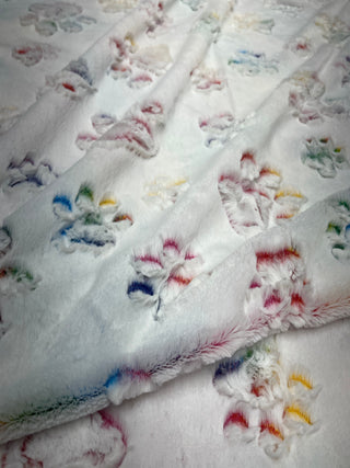 Vibrant Colorful Prism Paw Print Blanket w/ Pink Paw Print Embossed Minky-Ready To Ship