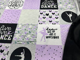 Purple Live Love Dance Quilt Blocks Minky Blanket *Choose Size & Backing *Can Add Custom Embroidery