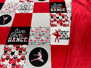 Red Live Love Dance Quilt Blocks Minky Blanket *Choose Size & Backing *Can Add Custom Embroidery
