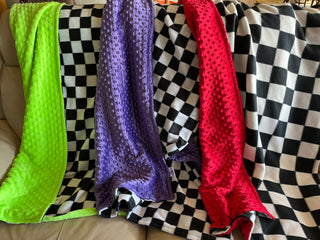 Checkered Plaid Blanket w/Lime Green Cuddle Dimple Dot Minky READY TO SHIP