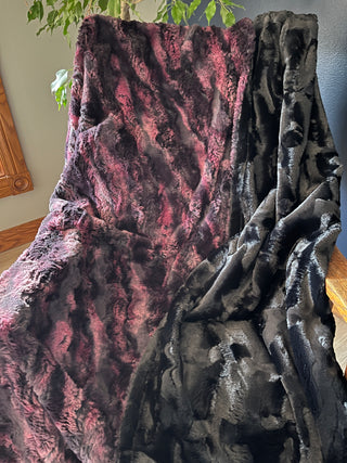 Dragon Berry Wild Rabbit Minky w/Black Hide Blanket **Choose Size Baby-Comforter & Pillow Covers