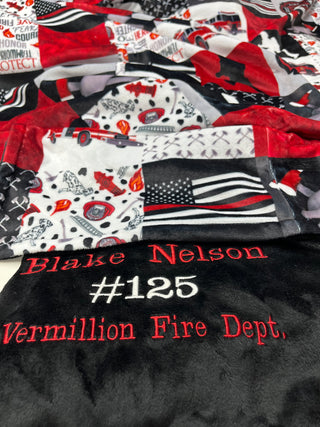Firefighter Plush Minky Blanket **Choose Backing color **Can Personalize
