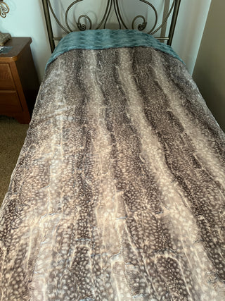 Grey Fawn Spotted Minky w/ Blue Minky Blanket - Ready To Ship
