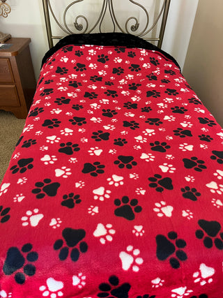 "PawSome" Paw Prints Blanket w/Paw Print Embossed Minky  -* Ready To Ship Sizes & Color Options
