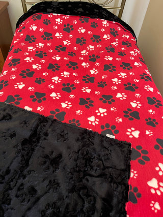 "PawSome" Paw Prints Blanket w/Paw Print Embossed Minky  -* Ready To Ship Sizes & Color Options