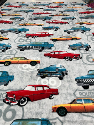 Ole' Classic Muscle Cars Fleece  w/ Charcoal Gray Hide Minky XL Blanket *Ready to Ship