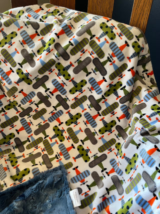Airplanes Minky Blanket -  Ready To Ship