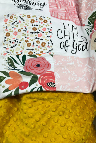 Pink Child of God Patchwork Minky Blanket *Choose Backing *Can Add Custom Embroidery