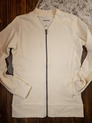Arrows Rhinestone Ivory French Terry Bomber Zip-Up