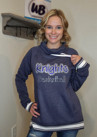 SMALL Knights Basketball Rhinestone Navy Cowl Neck