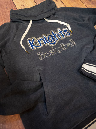 SMALL Knights Basketball Rhinestone Navy Cowl Neck