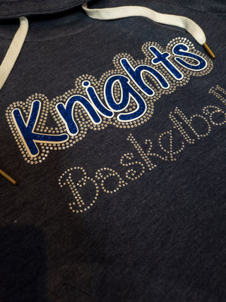 SMALL Knights Basketball Rhinestone Navy Cowl Neck
