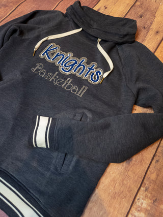 SMALL Knights Basketball Rhinestone Navy Cowl Neck