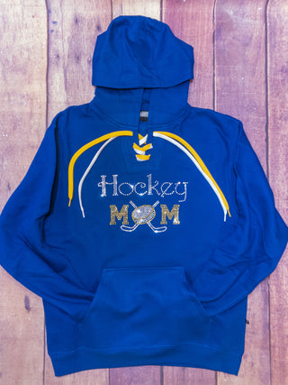 Hockey Mom Rhinestone Blue Lace-Up Hoodie - More Options