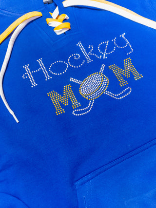 Hockey Mom Rhinestone Blue Lace-Up Hoodie - More Options