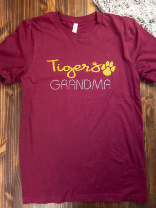 MEDIUM Tigers Grandma Maroon Rhinestone Tee