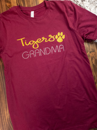 MEDIUM Tigers Grandma Maroon Rhinestone Tee