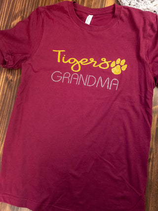 MEDIUM Tigers Grandma Maroon Rhinestone Tee